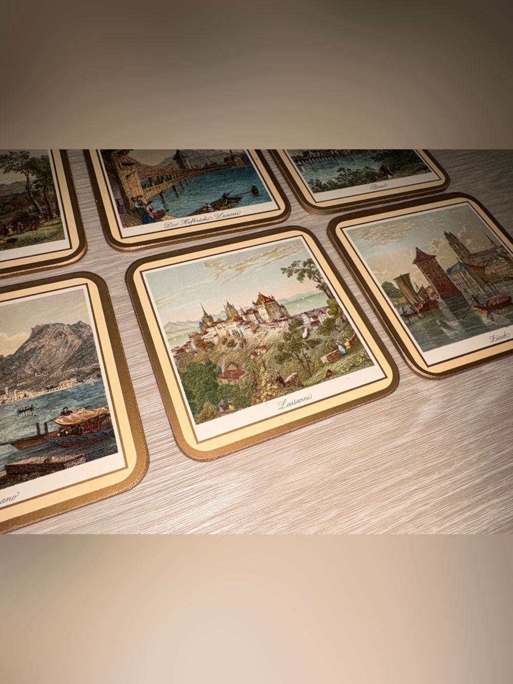 Vintage Coastal Scene Coasters IN ORIGINAL BOX! - Set of 6 (Brown Beige)